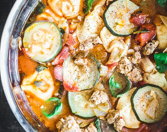 Italian Sausage Soup with Sun-Dried Tomato & Oregano Tortellini